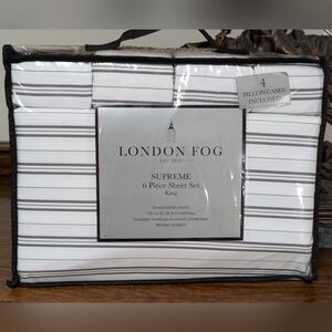 A303, London Fog Supreme 6 Piece King Sheet Set - White and Gray